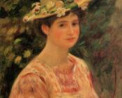 皮埃尔 奥古斯特 雷诺阿 : Young Woman Wearing a Hat with Wild Roses